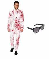 Heren kostuum met bloed print maat 48 m met gratis zonnebri