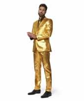 Heren verkleed pak kostuum metallic goud met stropdas